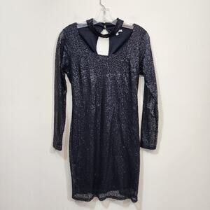 Charlotte Russe black full sequin choker collar open back dress woman's size M